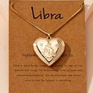 LIBRA GOLD ZODIAC HEART LOCKET NECKLACE